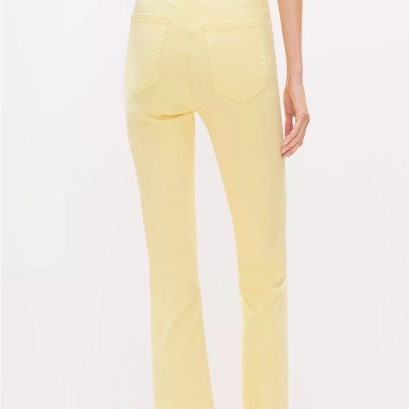 NEW LOFT The Skinny High Rise Flared Frayed Hem Lemon Yellow Summer Crop Jeans - Picture 2 of 4
